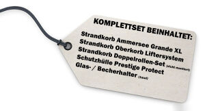 Strandkorb Komplettset: Ammersee Grande XL Teak Bullauge - PE grau - Modell 522