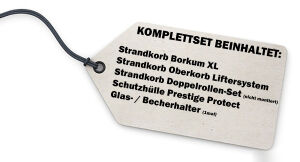 Strandkorb Komplettset: Borkum XL Teak Bullauge - PE grau...